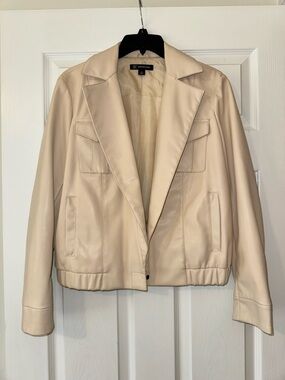 INC International Concepts Cream Vegan Leather Blazer Jacket